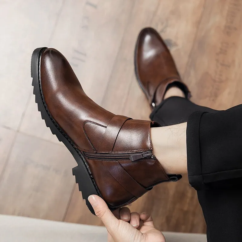 Yeknu Mens Shoes New High Quality Ankle Boot Classic Dress Chelsea Winter Zipper Martin Boots Size 38-48 Black/Brown 7528