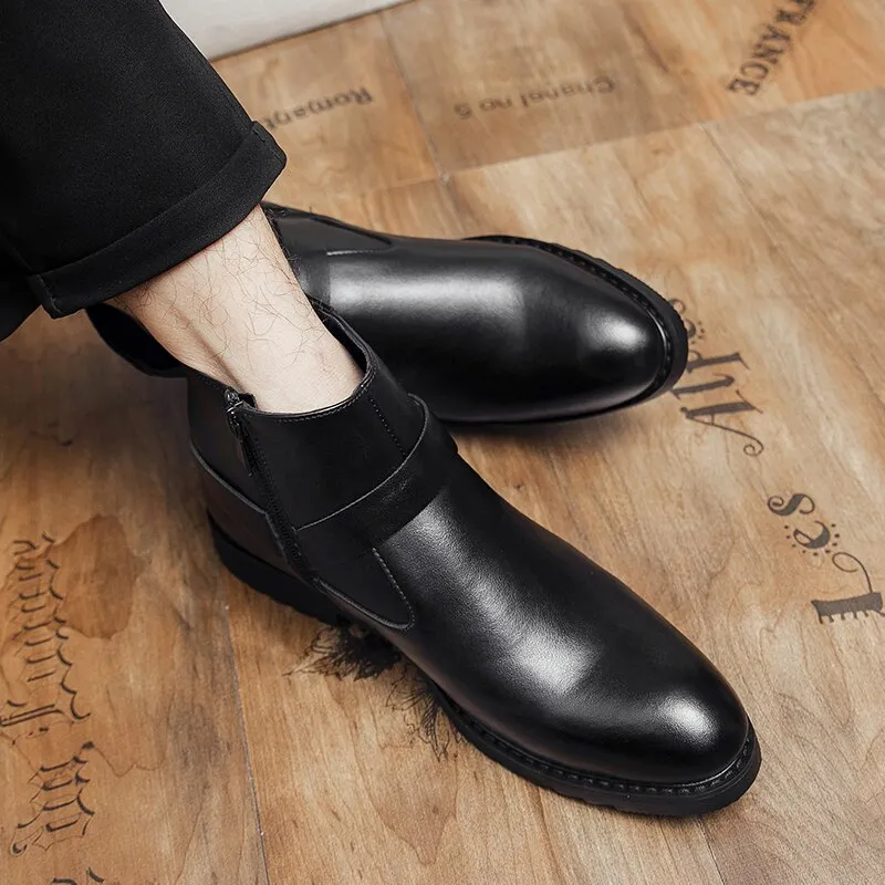Yeknu Mens Shoes New High Quality Ankle Boot Classic Dress Chelsea Winter Zipper Martin Boots Size 38-48 Black/Brown 7528
