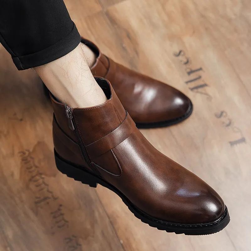 Yeknu Mens Shoes New High Quality Ankle Boot Classic Dress Chelsea Winter Zipper Martin Boots Size 38-48 Black/Brown 7528